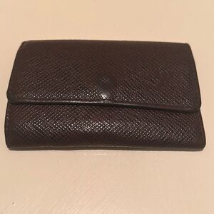 Louis Vuitton Taiga Key Holder Case Dark Brown Textured Leather Quiet Luxury